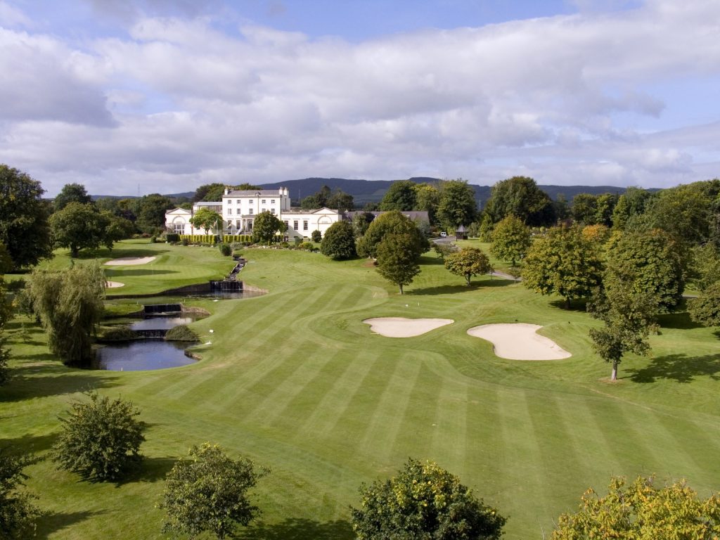 Play golf in Ireland at Druids Glen 18th Hole.
